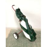 1980's almost new golf trolley, bag & clubs mostly Spalding