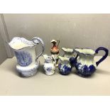 Large blue & white Burleigh jug, with a smaller blue & white jug, set of 3 graduated blue & white