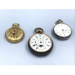 3 Pocket watches, 1 sterling silver 1 white metal 1 yellow metal ladies pocket watch
