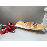 Prewar wooden hulled & decked model speedboat, complete with engine, fuel tanks etc (in need of