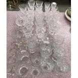Qty of crystal glasses of various sizes, including Waterford, Stuart , Brierley