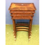 Nest of 4 tables with spindle legs & a nicely inlaid wood stringing