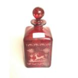 A spirit or liqueur decanter, ruby cut clear glass possibly Czech 21 cm