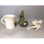 Bampton pottery nude lady, mermaid & tankard