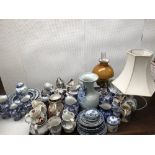 Qty of blue & white china, jugs etc