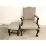 Mahogany Gainsborough style armchair with cabriole legs to ball & claw feet & foot stool all