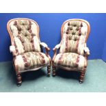 Pair of Victorian show framed spoon back fireside chairs