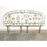 Upholstered headboard in cream & green fabric (some stains) 184 cm