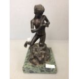 C20th bronze of a boy extracting a thorn from his hand, signed G Vollaro, on a marble base 25.5 cm h