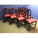 Set of 10 Mahogany dining chairs with drop in red leather seats