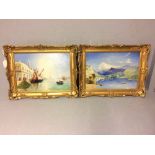 Pair of C20th oil on wood panel 'Venice' & 'Lakeside Scene' 26 x 36 cm