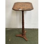 C19th small games table on turned pedestal