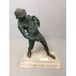 Late C20th bronze of a boy carrying water 25cm