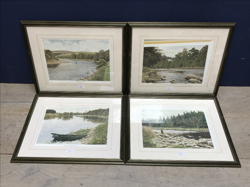 Set of 4 framed & glazed A J Makinson fishing prints, signed & numbered