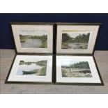 Set of 4 framed & glazed A J Makinson fishing prints, signed & numbered