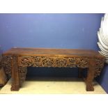 Large hardwood Chinese altar table with extensive carving to the front (212 x 66 cm)