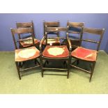 C19th Set of 7 ( 5 & 2) mahogany dining chairs with rope twist back supports & solid seats