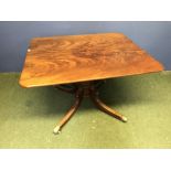 Georgian flame mahogany tilt top breakfast table on quadruple pedestal base 112 x 94 cm