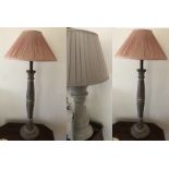 Pair of contemporary lamps with pink shades & another with grey shade