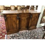 Victorian mahogany break front side cabinet of 3 doors & a central drawer 151 X 89 cm