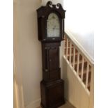 George III cross branded 30 hour Oak long case clock with painted dial & date aperture with lead