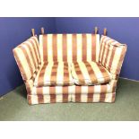 Knoll style small 2 seater sofa in red & gold (corner ties missing)
