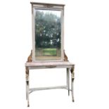 A Good Swedish Empire style continental painted console table with marble top & ormolu decoration