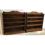 Pair of large oak free standing open front bookcases with 4 adjustable shelves 135 x 149 cm