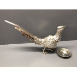 Silver plated pheasant ornament & a sterling silver pin dish