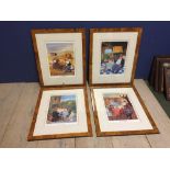 Set of 4 modern Margaret Loxton colour humerous prints 'Scenes of Rural France'