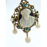 NO ONLINE BIDDING LOTS 1-30. C18th reversable pendant, central carved agate in a pierced