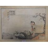 Chinese C19th watercolour, 2 oriental ladies, 32x45 cm