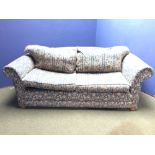 Large sofa upholstered in a blue & cream fabric 190cm w