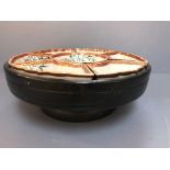 1950s Japanese 'Lazy Susan' in black lacquered wood with porcelain dishes 13cm H 33cm dia