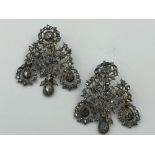 NO ONLINE BIDDING LOTS 1-30. Pair of early 19th C white metal diamond chandelier earrings