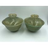 Pair of C19th jadeite bowls and covers, 10cm H