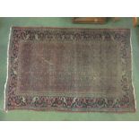 C19th Persian red ground rug with central panel of stylized flowers with multi borders 209 x 141
