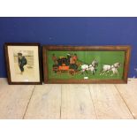 Coloured coaching print "The Glasgow Coach", Cecil Aldin, 27x71 cm and a coloured humorous print "On