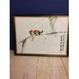 Chinese C20th watercolour, 2 birds on tree, Zhao Shao Ang (1905-1998), 55x41 cm