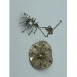 NO ONLINE BIDDING LOTS 1-30.Silver spider pendant set within a baroque pearl of blue grey