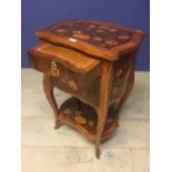 French ladies small desk table of 3 drawers decorated with marquetry flowers & ormolu mounts 45l x