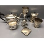 Collection of electroplated items to include a Mappin & Webb goblet, a chased Iberian goblet & other