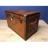 An early C20th leather and brass studded Louis Vuitton Lady's cabin trunk, circa 1903 of rectangular