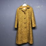 Aquascutum ladies belted brown fleck 3/4 length wool coat with matching scarf, size 14-16 approx
