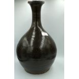 Chinese dark brown glazed bottle necked vase (possibly Song) 34h cm