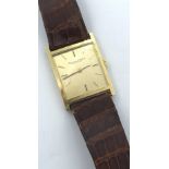 18ct gold IWC crown and rectangular faced wristwatch, gold face with gold baton markers
