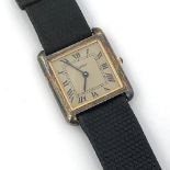 Cartier sterling silver square faced wristwatch, automatic movement with Roman numeral markers &