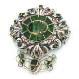 NO ONLINE BIDDING LOTS 1-30. 17th C free cut foil backed green stone & enamel pendant
