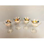 4 (3 & 1) hand painted 'Cock Fighting' French vermouth glasses 11 cm