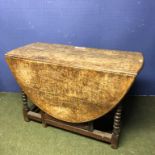 C19th Oak oval gateleg dining table on bobbin turned supports 112 x 148 cm open